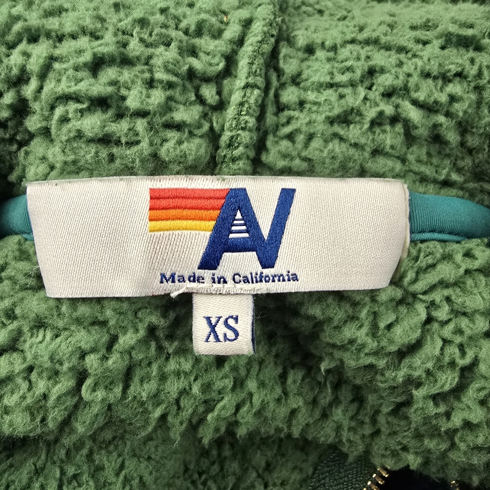 Aviator Nation Teddy Unisex Hooded Half Zip Color block Jacket Garden Green XS - Picture 11 of 16